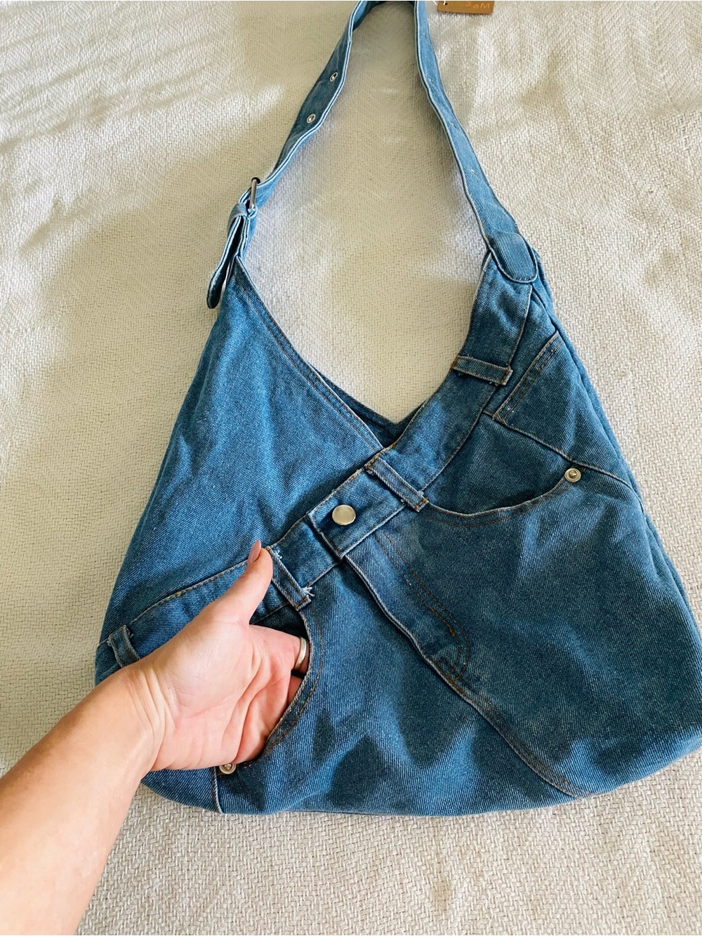 Denim Shoulder Hobo Bag in Blue - Picture 5 of 14
